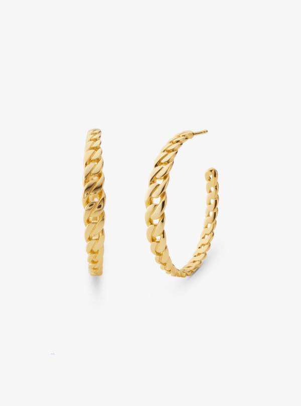 Damske Nausnice Michael Kors 14K Gold-Plated Sterling Silver Curb Link Hoop Zlate - Šperky Michael Kors Akcia | RFHSX-6907